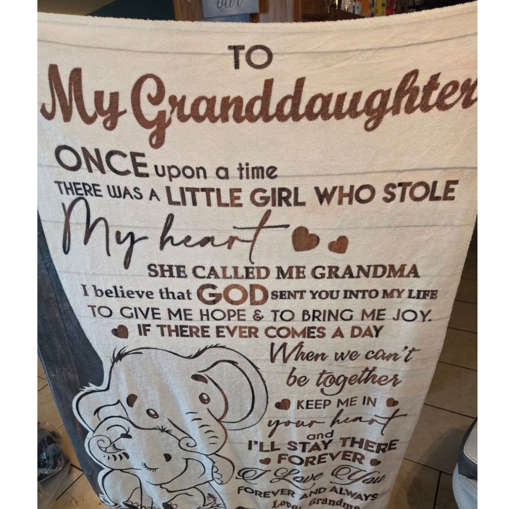 To My Granddaughter Elephant Fleece Throw Blanket Love Grandma Gift White Brown